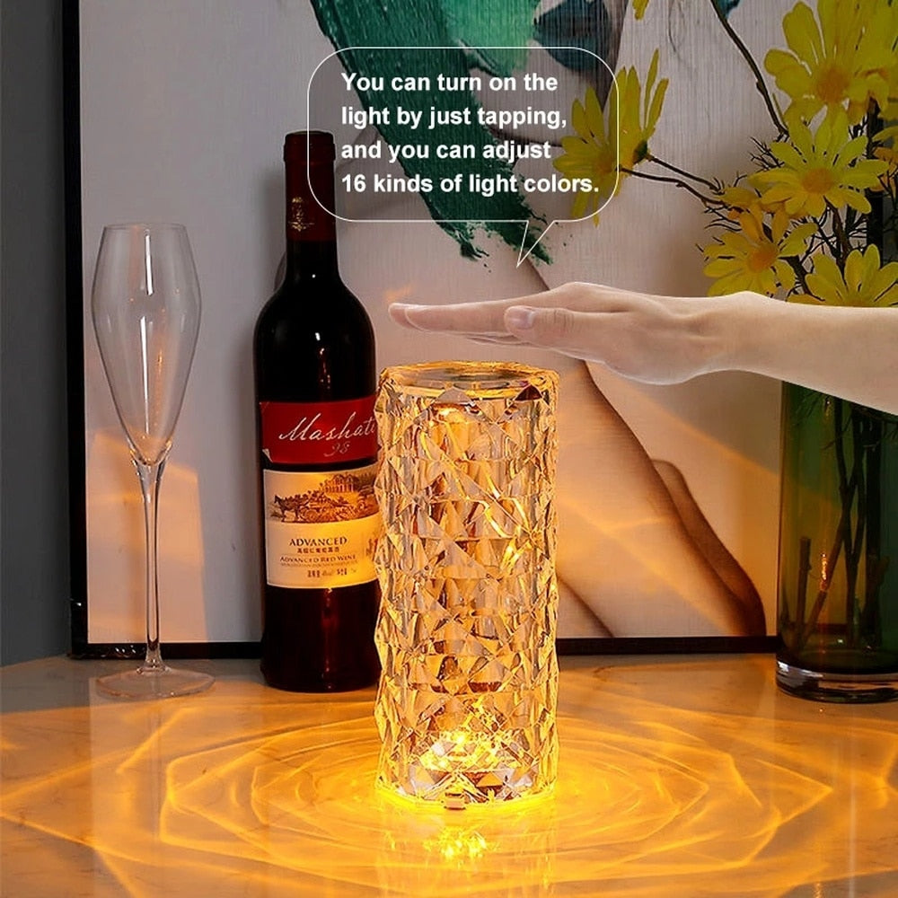 LED Crystal Table Lamp — 16-Color Touch Control Diamond Light for Home Decor
