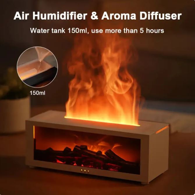 Flame Essential Oil Diffuser — Ultrasonic Aromatherapy Humidifier with Colorful LED Flame Effect