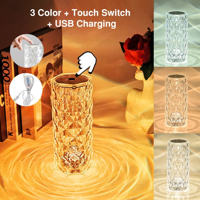 LED Crystal Table Lamp — 16-Color Touch Control Diamond Light for Home Decor