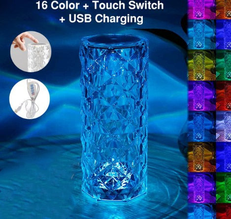 LED Crystal Table Lamp — 16-Color Touch Control Diamond Light for Home Decor