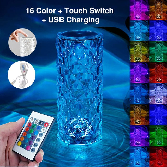 LED Crystal Table Lamp — 16-Color Touch Control Diamond Light for Home Decor