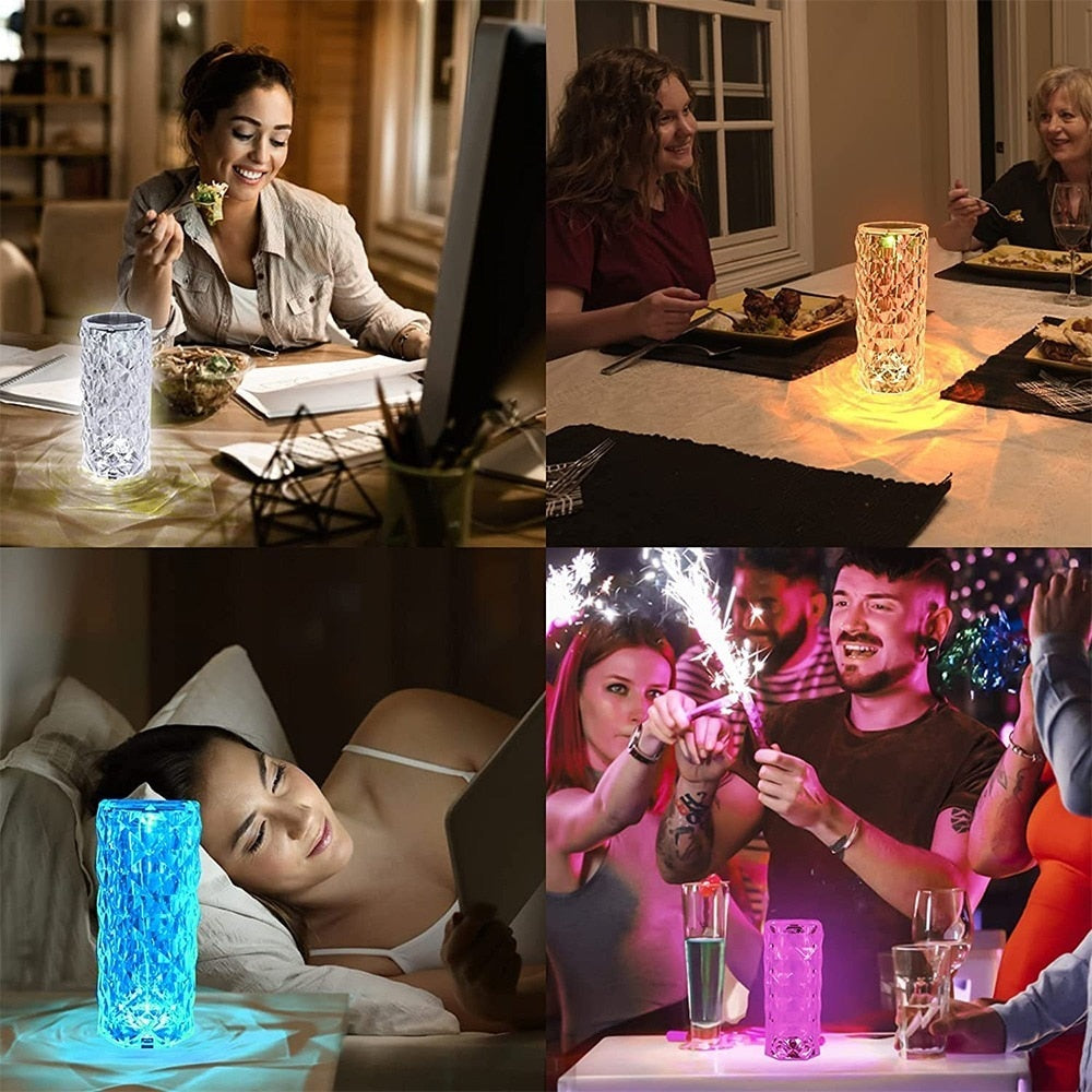 LED Crystal Table Lamp — 16-Color Touch Control Diamond Light for Home Decor